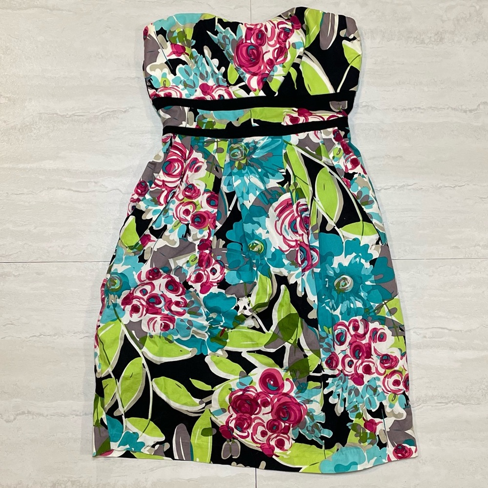 Floral Sweetheart Strapless  Mini Dress